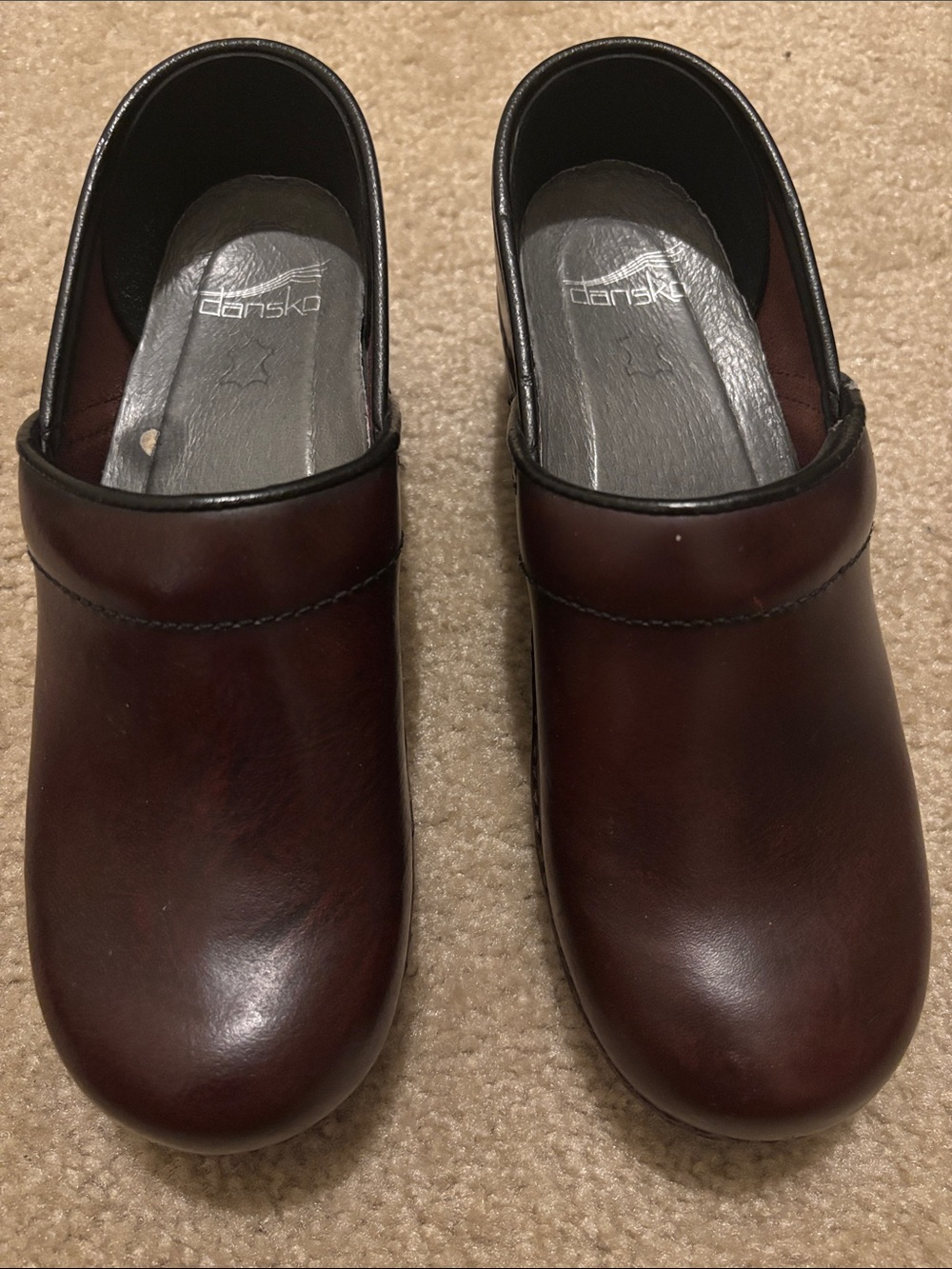 Dansko Women's Burgundy Leather Clogs - Picture 2 of 7
